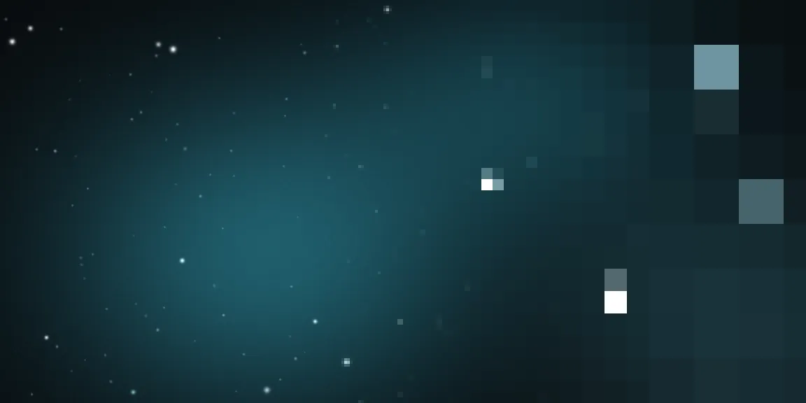 A smooth starfield dissolving into progressively larger pixel blocks